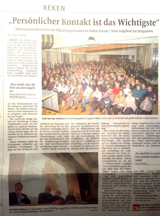 Bericht über die Veranstaltung zur Situation der Flüchtlinge in Reken